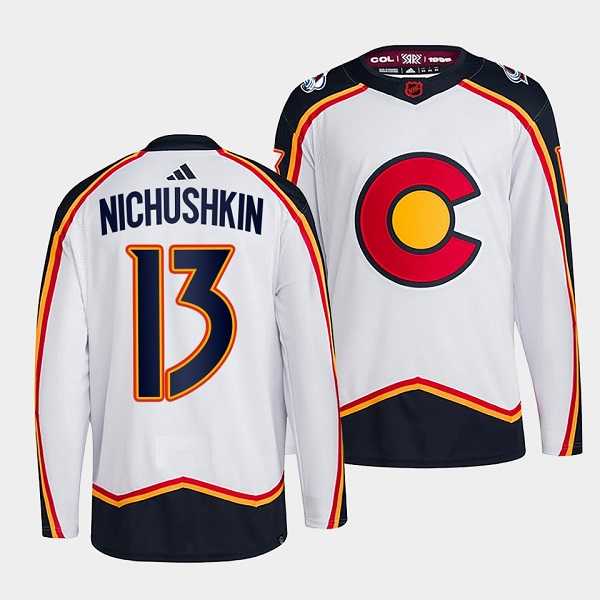 Men%27s Colorado Avalanche #13 Valeri Nichushkin White 2022-23 Reverse Retro Stitched Jersey